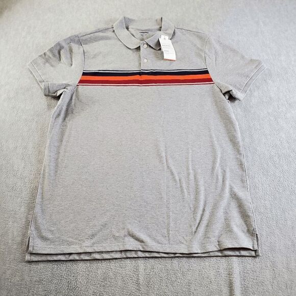 Old Navy Golf Polo Shirt Mens XL Gray Chest Stripes Built-in Flex Slit Collared - Picture 1 of 10